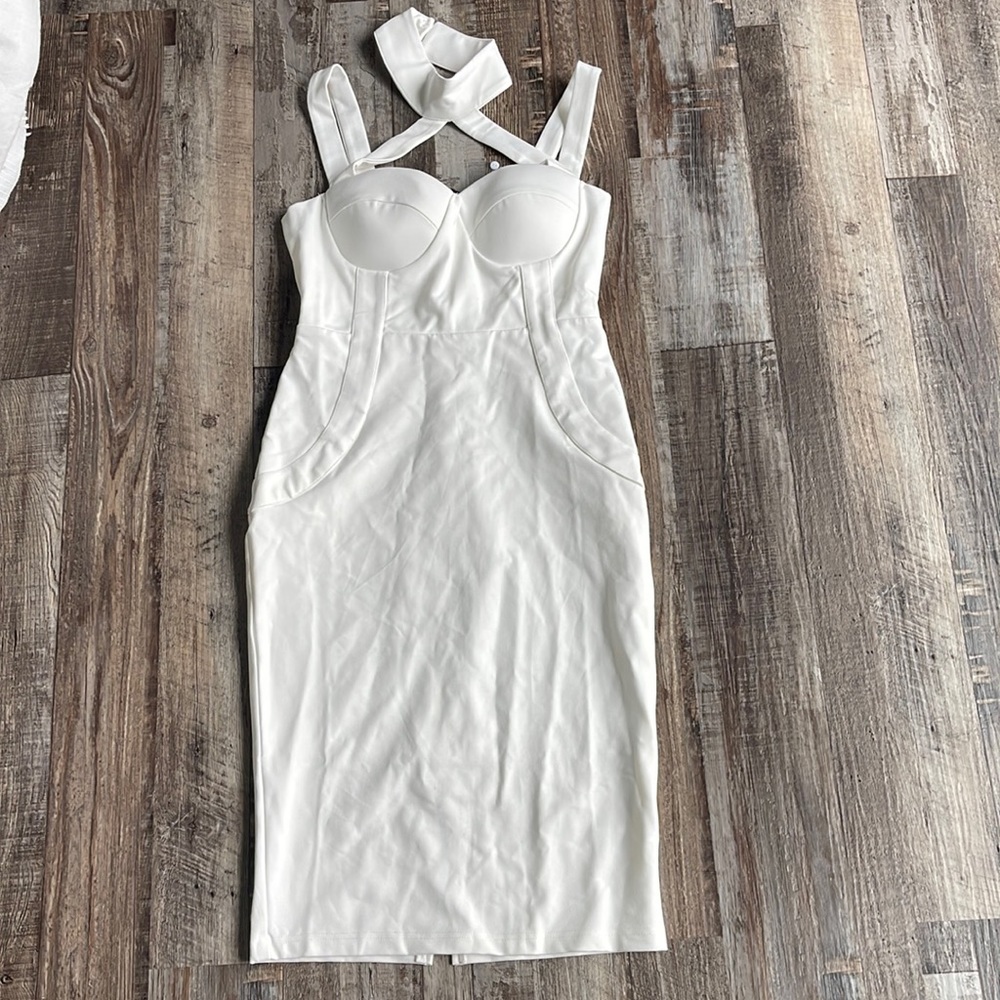 Fashion nova white midi cocktail dress